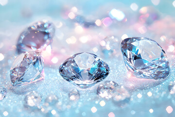 Sparkling diamonds gleam on a bed of glitter, capturing the light in a mesmerizing display of brilliance and elegance.