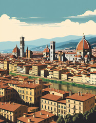 Obraz premium Italy: Poster Illustration Travel Print Decor Gift Paper Canvas Wall Retro Art
