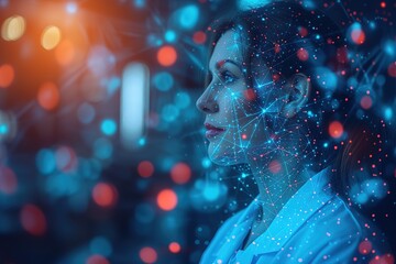 Double exposure of healthcare And Medicine concept Doctor and modern virtual screen interface, blurred background