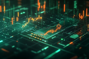 Fototapeta premium Cryptocurrency market chart with fluctuating graphs and digital coins 