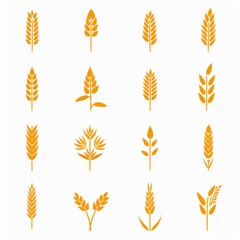 Wheat icon, rye ears sign, barley emblem, oats, cereals symbol, wheat ear, seeds, corns set