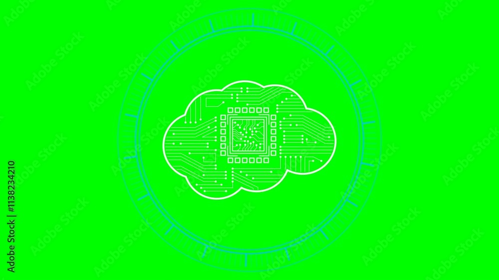 Poster virtual concept. glowing white brain circuit on a green background. abstract artificial intelligence