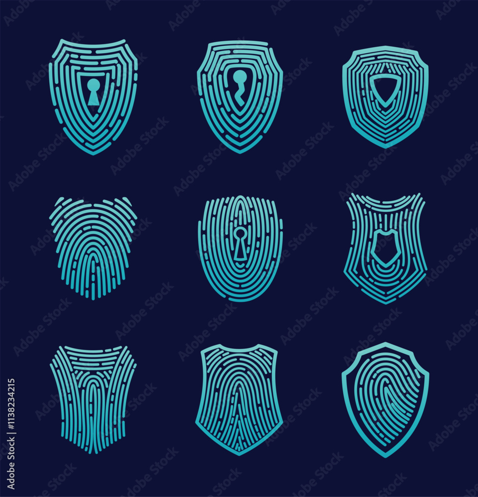 Poster secure shield fingerprint collection. scan fingerprint, security or identification system based on t