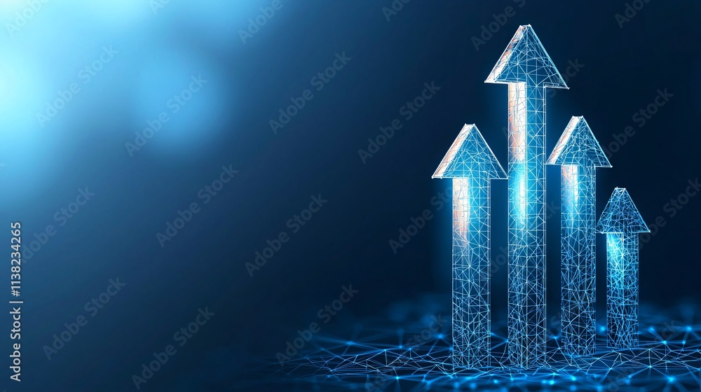 Poster digital arrows representing growth and progress in a blue abstract background.