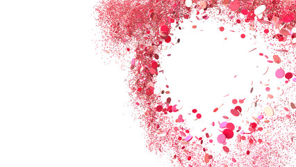 Pink confetti creates a heart shape