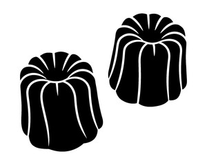 フランス伝統菓子のカヌレ・ド・ボルドーの黒いシルエットイラスト　透過背景の切り抜き