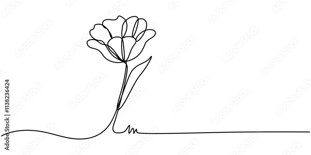 Poster flower drawing mono line. continuous line icon on white background, flower drawing mono line. contin