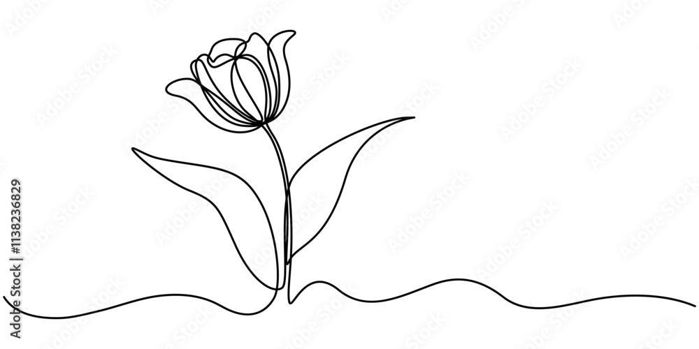 Poster flower drawing mono line. continuous line icon on white background, flower drawing mono line. contin