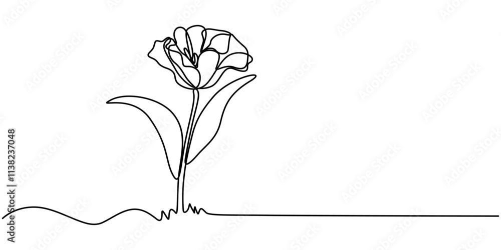 Poster flower drawing mono line. continuous line icon on white background, flower drawing mono line. contin