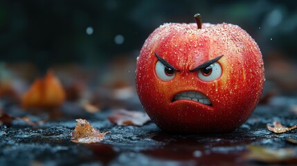 Angry Apple in the Rain: A Moody Autumnal Still Life Photography