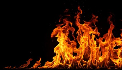 Fire Flames on Black Background with Copy Space