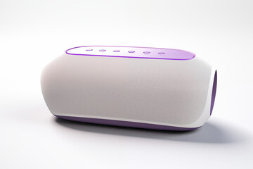 Modern, minimalist, and futuristic wireless speaker in a compact design, showcasing sleek aesthetics and advanced technology, displayed on a clean white background for a contemporary appeal