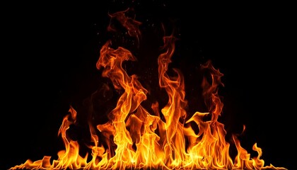 Fire Flames on Black Background with Copy Space