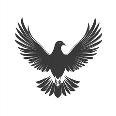 Obraz premium Majestic dove in flight, wings outstretched, monochrome illustration.