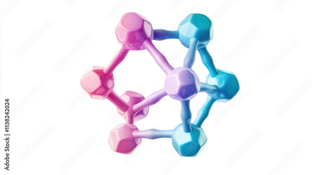 Poster a colorful molecular model showcasing various atoms connected by bonds, representing chemical struct