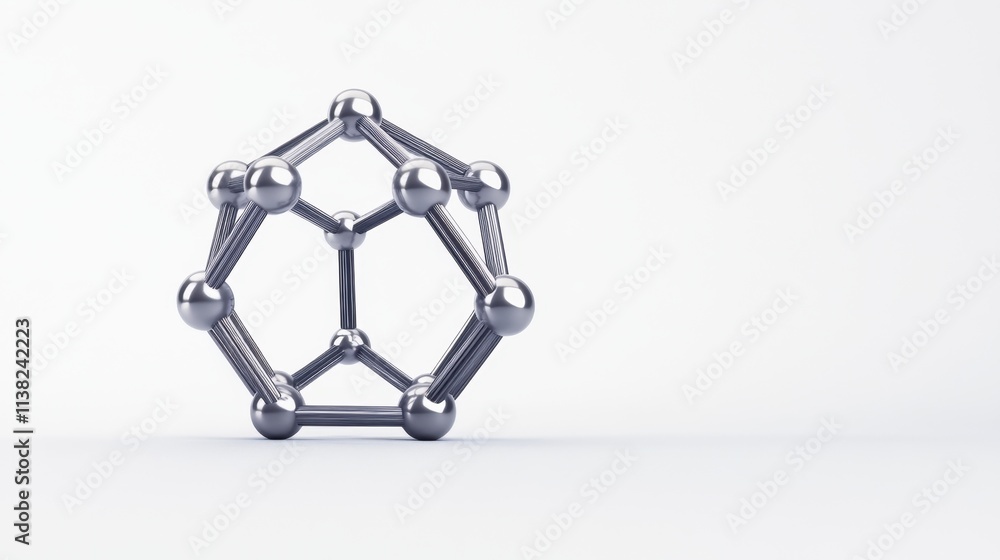 Poster a metallic geometric structure resembling a hexagon, showcasing nodes and connections, set against a