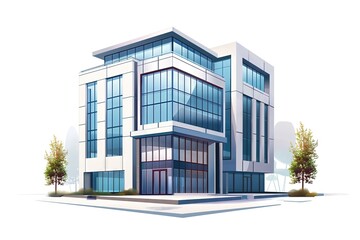 Sleek Modern Office Building Exterior Illustration on White Background