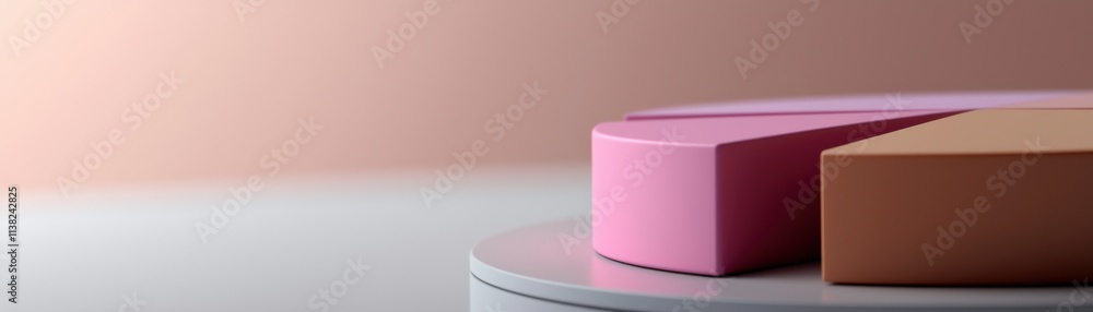 Poster a minimalist design featuring geometric shapes in pink and brown tones on a simple circular base aga