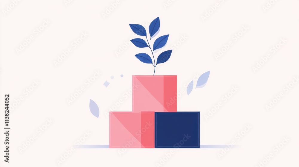 Poster abstract design featuring colorful blocks with a plant sprouting from the top, symbolizing growth an