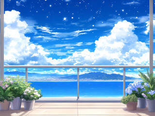 Beautiful  Water and Coastline View From a Balcony