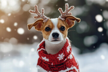 Generative AI image of a funny dog santa helper wear red headwear xmas carnival party