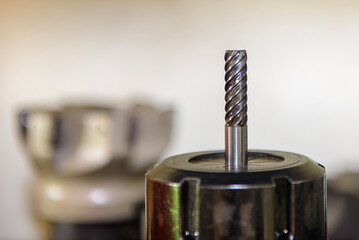 Close-up scene the used rough cutter end mill tool.