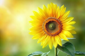 Fototapeta premium A vibrant sunflower basks in sunlight, showcasing its bright yellow petals and dark brown center.