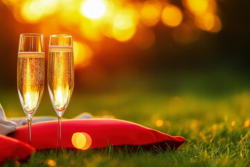 Sparkling glasses celebrate love on a romantic valentines day evening 