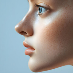 Profile of young woman showing perfect skin and freckles