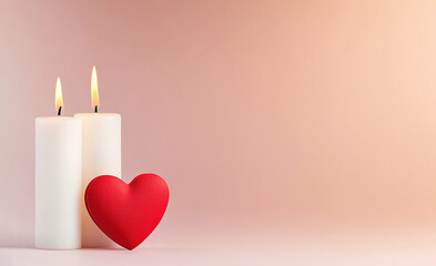 Romantic candles and a red heart accentuate love on Valentine’s Day