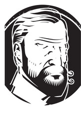 black and white portrait of a person with a tattoo silhouette of vector on white background