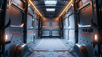Illuminated Interior of a Modern Cargo Van, Ready for Customization