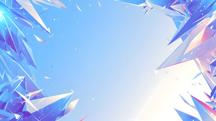 Abstract artwork featuring vibrant blue and pink crystal-like structures against a soft blue background.  A dreamy, ethereal mood is created by the light and color.