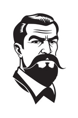 black and white portrait of a person with a tattoo silhouette of vector on white background