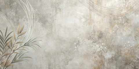 Elegant Neutral Background with Abstract Lines and Botanical Elements