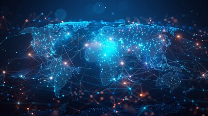 Global Network: A Digital World Map Illuminated by Interconnected Nodes