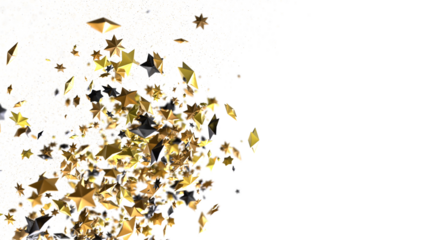 Banner with golden stars decoration. Festive border with falling glitter dust and stars.