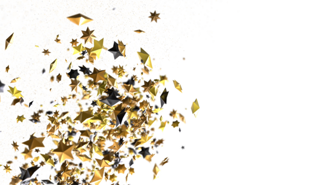 Banner with golden stars decoration. Festive border with falling glitter dust and stars.