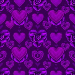 Purple Love: A mesmerizing seamless pattern featuring intricate, overlapping purple hearts with textured details, radiating warmth and romance. Perfect for Valentine's Day, wedding invitations.