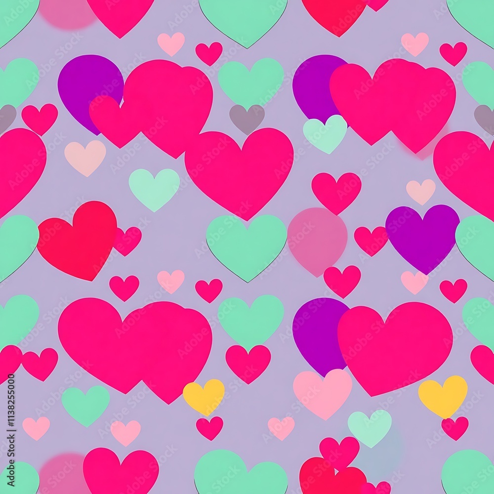 Aufkleber heartfelt pattern: a vibrant and playful seamless pattern featuring an array of colorful hearts on a