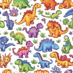 Naklejka premium Dinosaur adventure scene fantasy land illustration colorful environment playful viewpoint imagination unleashed