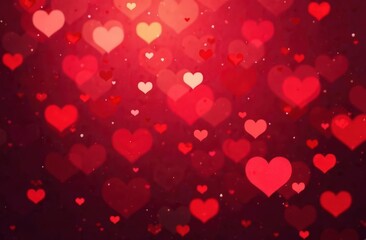 Valentine's Day Banner Background - Abstract Magical light Panoramic Background with light Red Hearts