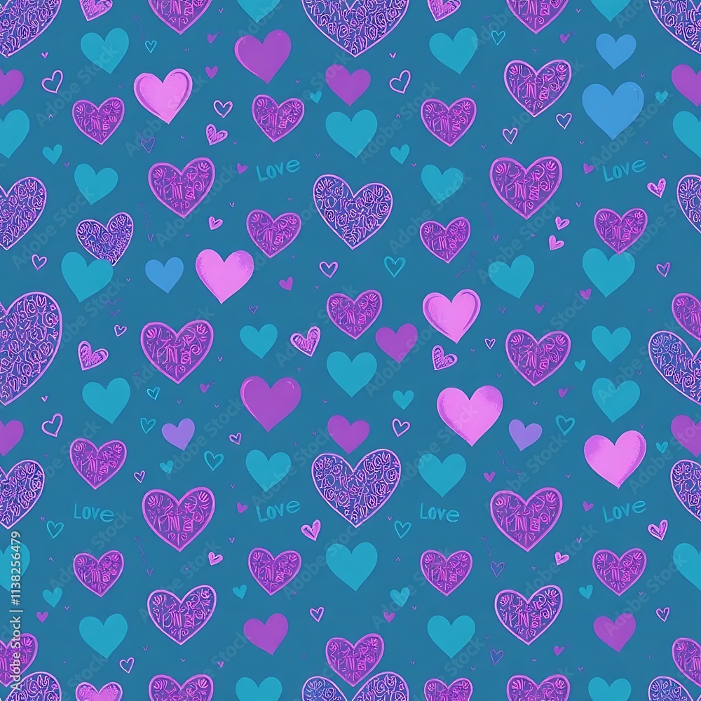 Fototapete sparkling hearts seamless pattern: a vibrant and playful background featuring a whimsical array of h