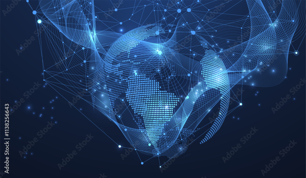 Aufkleber Global network connection concept. Big data visualization. Social network communication in the global computer networks. Internet technology. Business. Science. Vector illustration