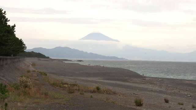 Black sand beach and mout Fuji view at Miho no Matsubara (Miho Pine Forest)