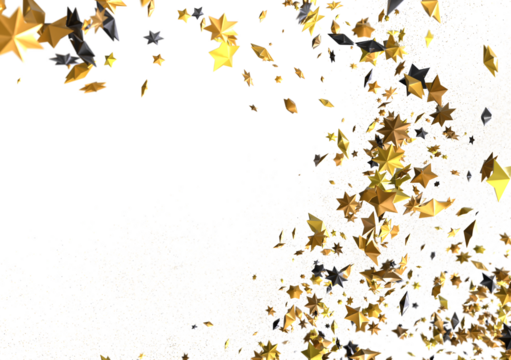 Banner with golden stars decoration. Festive border with falling glitter dust and stars.