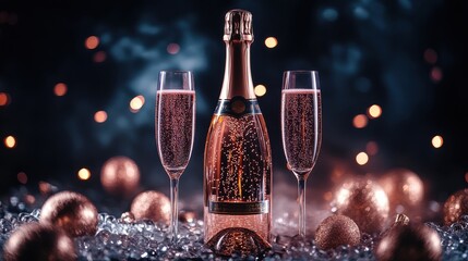 [High end New Years Eve party setup] Festive High-End Celebration with Champagne Toast and Confetti