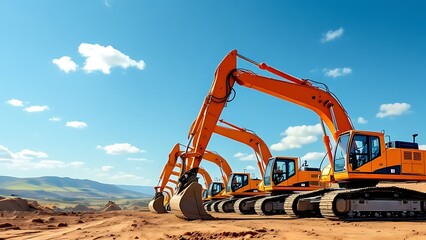 New excavators being sold by a business that sells specialized machinery