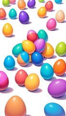 Obraz premium Japanese anime style image Easter holiday theme with hand painted and colored eggs for children or to celebrate the day