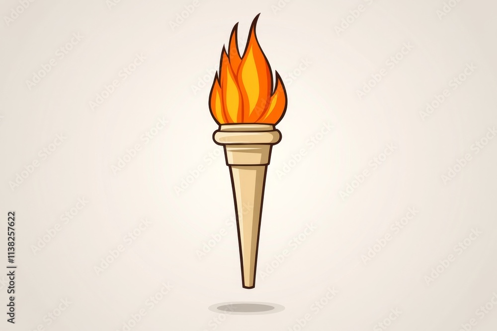 Poster a clean 2d drawing of a single torch flame, set against a white background with soft orange gradient